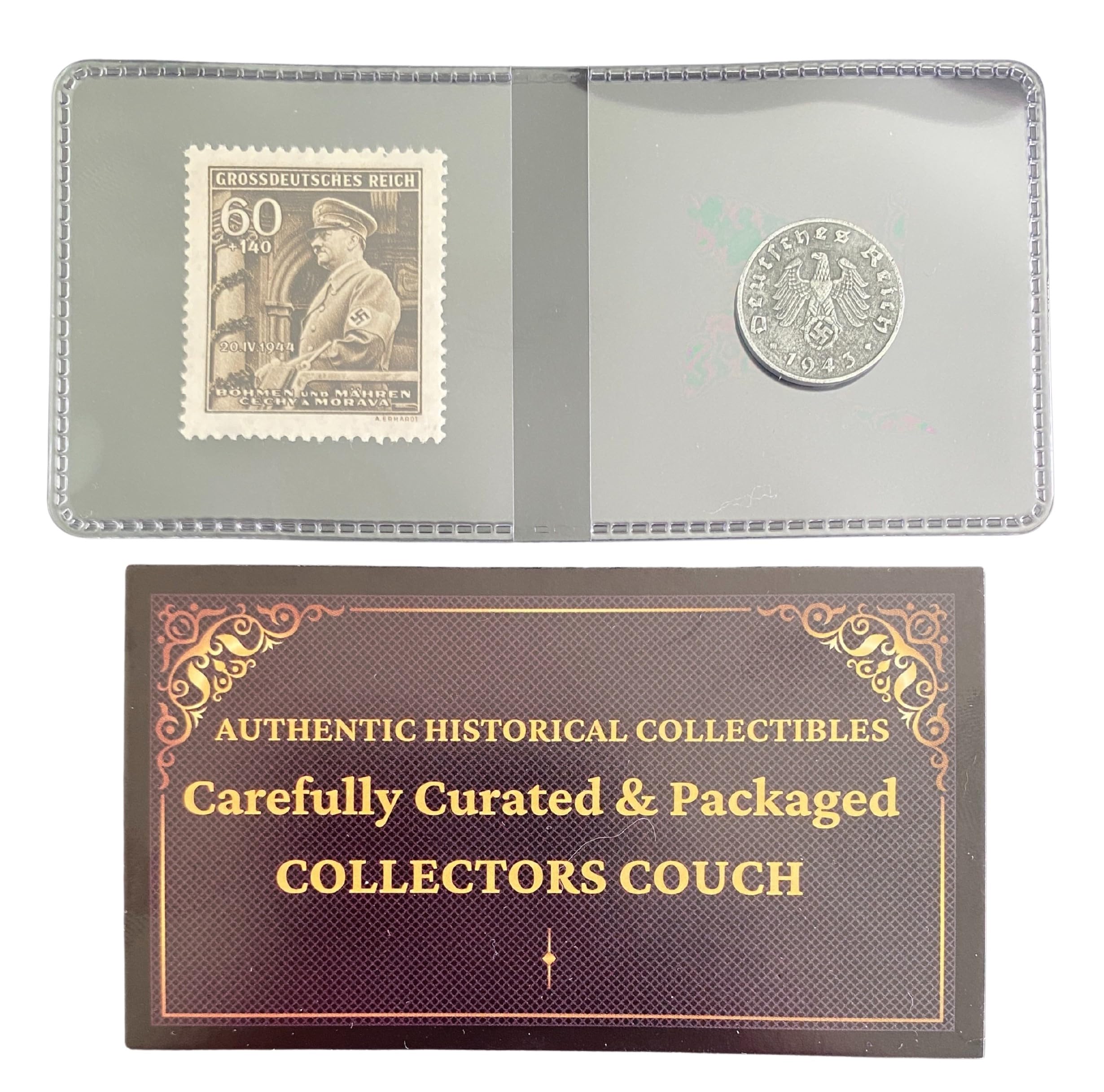 WWII Germany Coin & Stamp Set – Authentic 1 Reichspfennig Zinc